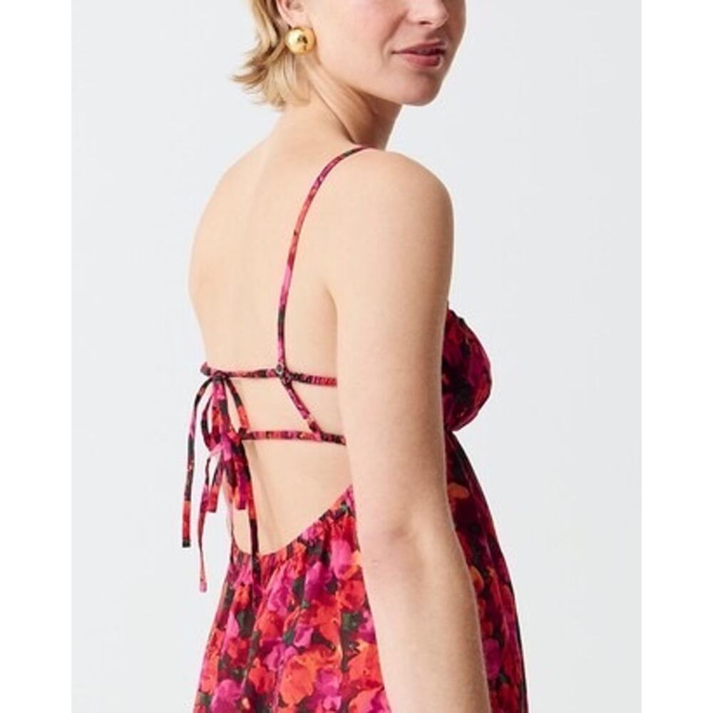 NWT J. Crew Empire Waist Cotton Voile Maxi Dress Pink Floral Tie Back Size XL - Picture 3 of 12